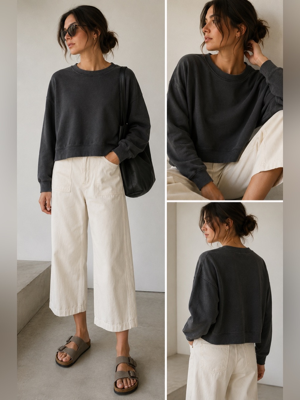 Boxy Cropped Charcoal Gray Sweatshirt